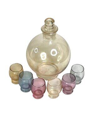 Balloon Decanter Set Vintage 1940's French Apero Ballon 8pc Multi Color